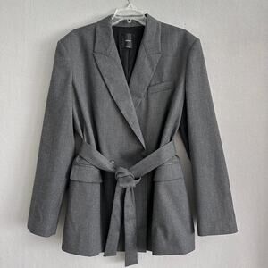 Pinko Emeline Belted Wool Blend Blazer Gray Italy Size 12 US / 48 IT